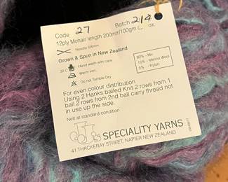 R236 - $40. 4 Skeins of Hand Painted Mohair by Jan Gilray. Code 27. Batch 214. Grown & Spun in New Zealand. 