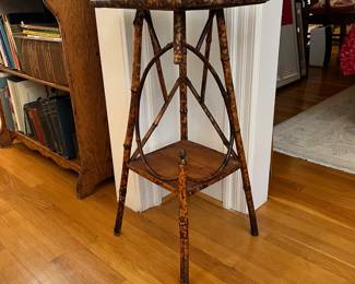 P12 - $125. Antique Art Nouveau Burnt Bamboo Side Table or Nightstand. Measures 12.5" wide square x 29" tall. 