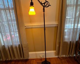 P15 - $175. Art Nouveau Style Bridge Floor Lamp stamped "Rembrandt" on the base. Measures 58" tall. 