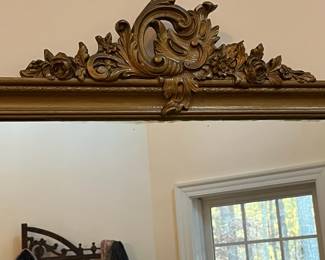P74 - $95. Beautiful Antique Entry Mirror. Art Nouveau Style - Gesso & Gold Gilt. Measures 37.5 x 32.5". Does have some desilvering but overall great condition for age! 