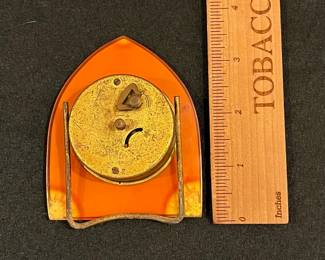 P55 - $25. Small Vintage Desk Clock. Made in Germany. Measures 3" wide x 3.5" tall. Not currently working - case appears to be Bakelite. 