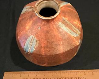 P68 - $20. Squared Pottery Vase. Measures approximately 7" across x 7.5" tall. 