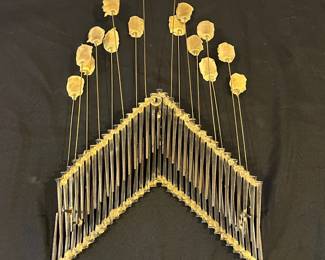 P2 - $100. Brutalist Wall Sculpture. (I believe it is a Marc Weinstein that has lost it's sticker). Individual nails welded together with moving circles on top. Measures 14" wide x 4" deep. 22" tall. 