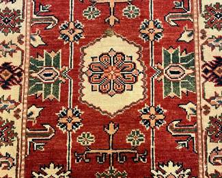 R164 - $175. Beautiful Kazak Area Rug. Normal wear from gently use. Measures 35.75" x 58"