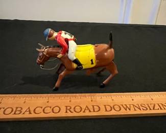 R187 - $60. Vintage Tin Type Wind Up Derby Race Horse #1. 