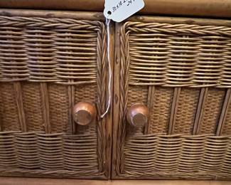 R162 - $95. Bamboo & RattanTV / Storage Cabinet. Top Swivels. Bottom doors open for storage. Measures 30" x 18" x 24.75" tall. 