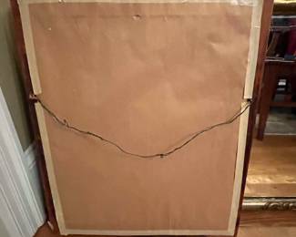 P22 - $95. Antique Tinsel Foil Reverse Folk Art Painting. Thick gold frame has minor chipping expected with age. Measures 20" x 24.5"