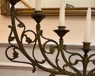 P47 - $125. Antique French Brass Candelabra that holds 7 candles. Measures 24" wide x 19.5" tall (no candles) No issues noted. 