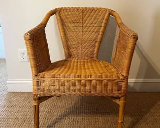 P84 - $30. Wicker Chair. Sits well. Has some cat damage. Measures 22.5" wide x 16.5" floor to seat x 30.5" tall. 