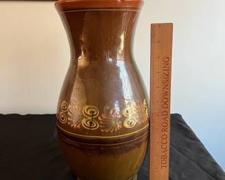 P97 - $20. Large Redware Vase. Unsigned. Measures 7" x 14" tall. 