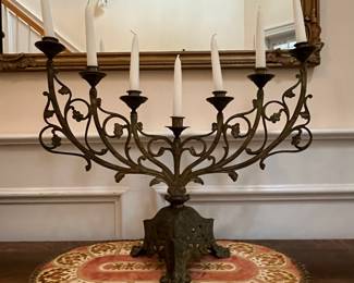 P47 - $125. Antique French Brass Candelabra that holds 7 candles. Measures 24" wide x 19.5" tall (no candles) No issues noted. 