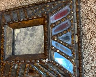 P34 - $30. Vintage Small Mirror. Measures 11" x 9". Wooden back & plaster framed. 