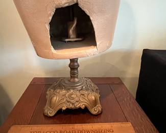 R107 - $75. Antique Paper Mache Female Torso Mannequin on Metal Stand. Measures 14" wide x 41.5" tall. 