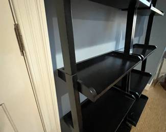 R113 - $40 Each. 2 Available. Leaning Shelves. Measures 25.75" x 14.5" x 75" tall. Both show some wear but still sturdy!