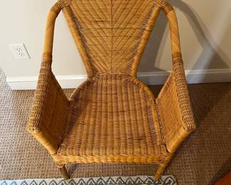 P84 - $30. Wicker Chair. Sits well. Has some cat damage. Measures 22.5" wide x 16.5" floor to seat x 30.5" tall. 