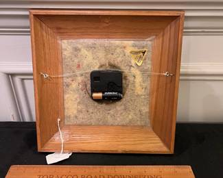 R228 - $20. Design by Holiday MCM Wall Clock. Frame is 10" square. Battery Operated & Works!