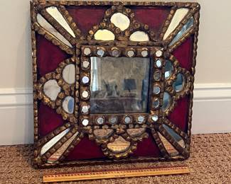 P35 - $40. Wood & Plaster Gilt Wood Vintage Frame. Measures 13.5" x 13.5". Beautiful red & gold paint!
