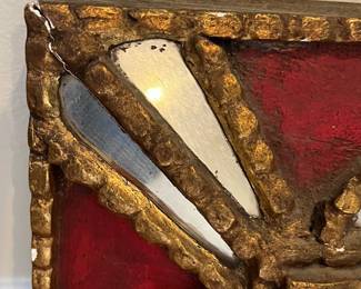 P35 - $40. Wood & Plaster Gilt Wood Vintage Frame. Measures 13.5" x 13.5". Beautiful red & gold paint!