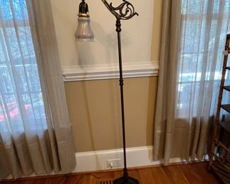 P15 - $175. Art Nouveau Style Bridge Floor Lamp stamped "Rembrandt" on the base. Measures 58" tall. 