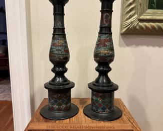 R210 - $125 PAIR of Asian Tall Candlesticks. 