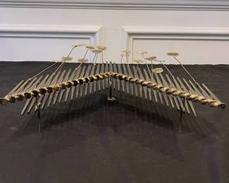 P2 - $100. Brutalist Wall Sculpture. (I believe it is a Marc Weinstein that has lost it's sticker). Individual nails welded together with moving circles on top. Measures 14" wide x 4" deep. 22" tall. 