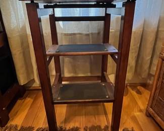 R161 - $45. Step Stool that converts to stool to sit on by Dillingham Mfg. Co. Solid wood and sturdy! Measures 14" square x 24" tall. Dillingham Mfg. Co. Step Stool that converts to stool to sit on. Solid wood and sturdy!