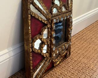 P35 - $40. Wood & Plaster Gilt Wood Vintage Frame. Measures 13.5" x 13.5". Beautiful red & gold paint!