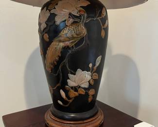 R102 - $40. Japanese Inspired Pheasant Table Lamp. Measures 22.5" tall. (Might have been a vase that was converted?)