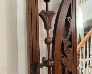 P4 - $325. Antique Edwardian/ Art Nouveau Hall Tree. Measures 23" x 14.25" deep x 81.5" tall. Sturdy but it is a dainty antique! True statement piece in what appears to be original condition. 