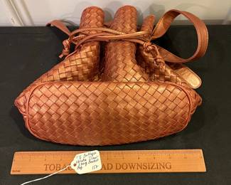 R227 - $150. Vintage Bottega Veneta Draw String Bucket Bag. Exterior looks great - the inside liner is peeling - see photos. 