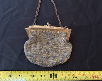 R126 - $20. Made in France Microbeaded Purse. Needs minor stitching repair on both sides - see photo. 
