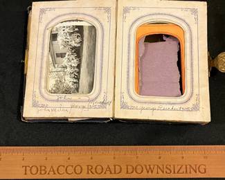 P59 - $30. 1800s Small Photo Album - no photos included. Measures 4" x 5.5" x 3" tall. 