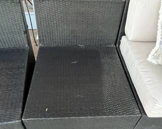 R165 - $225. Couch is in 4 pieces with Sunbrella Cushions. Used on covered screened in porch. 2 ends are 32.75" wide x 32.75" deep x 29" floor to top of back. Center seats are 27.25" wide. 