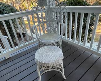R170 - $125. Chair & Ottoman. Chair is 28" wide x 47" tall. Ottoman is 18" round x 14" tall. 
