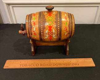 R231 - $20. Vintage Hand Painted Barrel with Stand. 