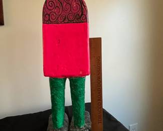 P93 - $30. Colorful Paper Mache Sculpture. Signed "Quisa". Measures 6" wide x 5" deep x 17" tall. 