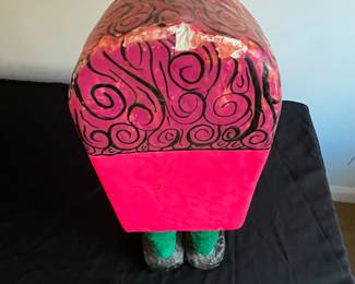 P93 - $30. Colorful Paper Mache Sculpture. Signed "Quisa". Measures 6" wide x 5" deep x 17" tall. 