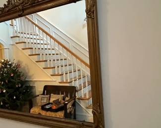 P74 - $95. Beautiful Antique Entry Mirror. Art Nouveau Style - Gesso & Gold Gilt. Measures 37.5 x 32.5". Does have some desilvering but overall great condition for age! 