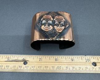 B1 - $20. Copper MCM Cuff Bracelet Featuring Theater Drama Masks. 
