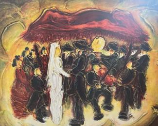 P33 - $75. "Jewish Wedding" Raoul Raymond framed print. Measures 26.25" x 22". 