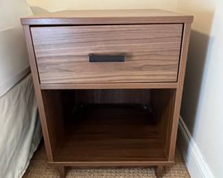 P81 - $100 PAIR of Nightstands. Single Drawers. Particle Board with wood look veneer. Very sturdy! Drawers slide easily. Each measures 19.5" x 20" deep x 24.5" tall. 