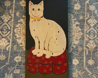 P29 - $50. Folk Art Cat Art. Handscreened by George Nathan Associates Inc. Measures 11.5" x 24" tall. 