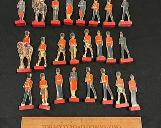 R180 - $30. 1950's Card Soldiers with Red Wooden Stands. "Chad Valley" 24 pieces. (quite rare)