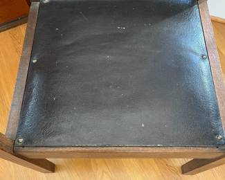 P11 - $75. Mission Style Single Arm Chair with Leather Seat. Measures 25" wide x 23" deep x 36" tall. 