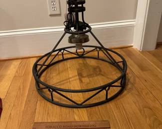 R213 - $85. 2 Piece Stained Glass Light Fixture. One small crack in a small red piece otherwise great condition! Stained Glass slides on top of metal frame. 