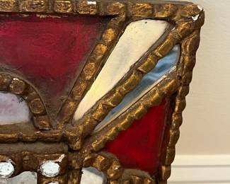 P35 - $40. Wood & Plaster Gilt Wood Vintage Frame. Measures 13.5" x 13.5". Beautiful red & gold paint!