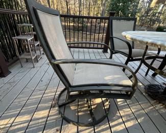 R168 - $175. Winston Tabletops Marble Table with 4 Chairs & Umbrella. 1 swivel chair & 3 regular chairs. 