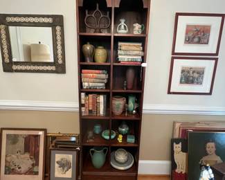 P18 - $125. 1 of 3 available. Wooden Bookcase / Display Cabinet. Single Drawer at the bottom. Measures 24.5" wide x 11" deep x 82.5" tall. Shelves are not adjustable. 