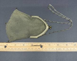 B2 - $25. Mesh Flapper Purse with link handle. There are a few places that the soldered links have opened - but overall very good condition. (Not noticeable when in use - only when looking for issues.)