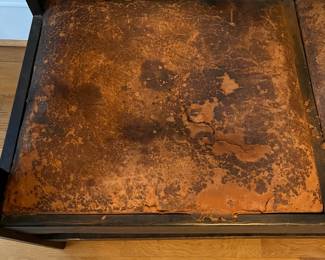 P75 - $275. Arts & Crafts Mission Style Wooden Bench. Leather seats are very worn and would be a relatively easy recovering project. Measures 48" wide x 23" x 36" tall. Very sturdy!